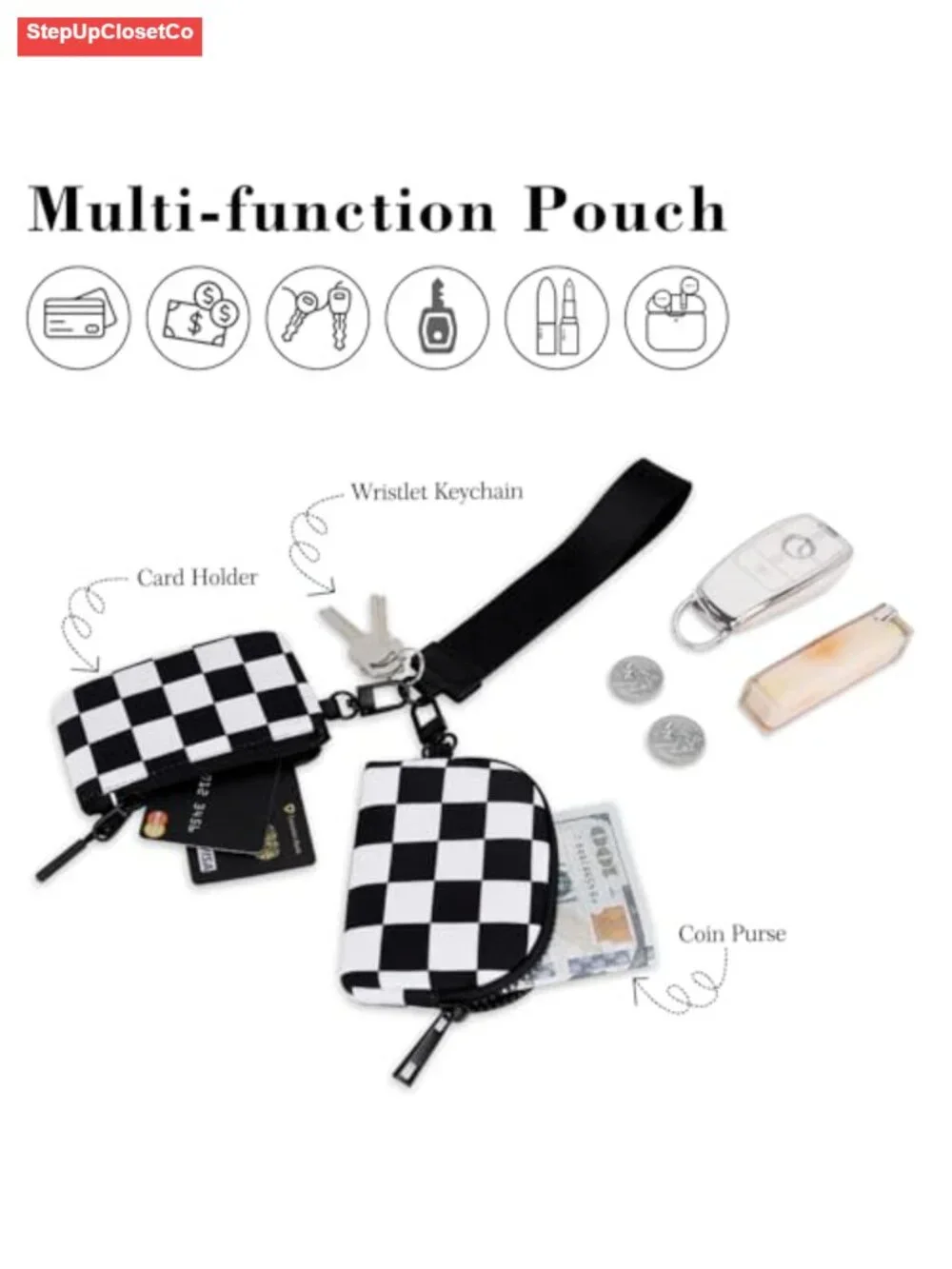 Nylon Wristlet Wallet with Detachable Dual Pouch - Coin Purse for Women
